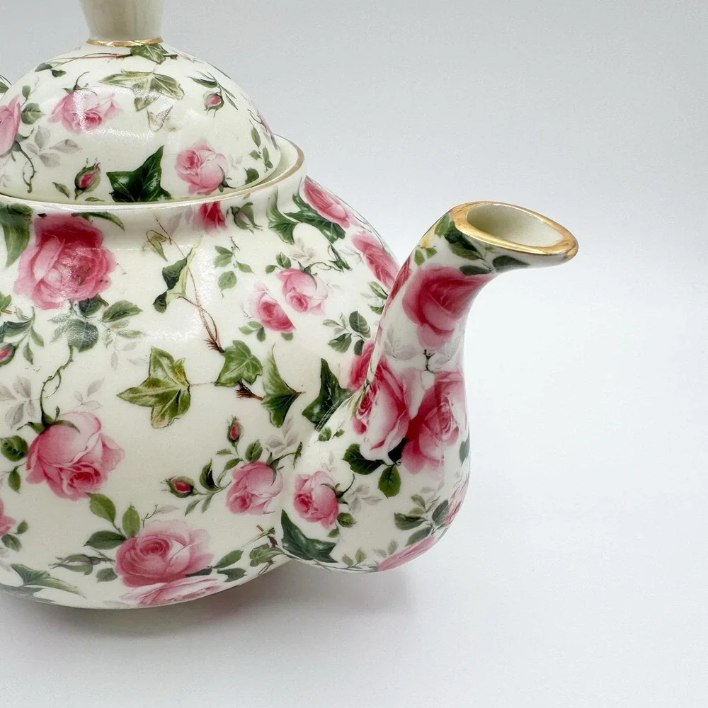 Baum Bros FORMALITIES Tea Pot Victorian Rose Chintz Pink Vtg Ivy Cake Server